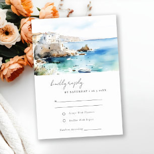 Chique Puglia Italië Aquarel Landschap Bruiloft RSVP Kaartje