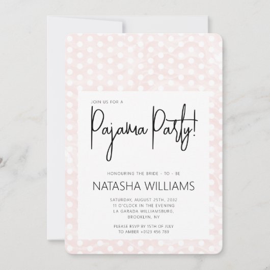 Chique pyjama party pastel roze polka stippen kaart (Voorkant)