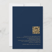 Chique QR-code Navy Goud Schrift Bruiloftsinvatie Kaart (Achterkant)