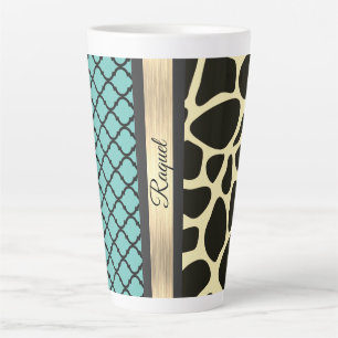 Chique Quartrefoil Giraffe Print gepersonaliseerd Latte Mok
