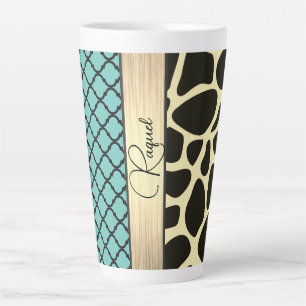 Chique Quartrefoil Giraffe Print gepersonaliseerd Latte Mok