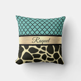 Chique Quatrefoil Giraffe Print gepersonaliseerd Kussen