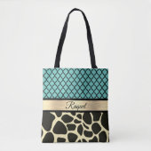 Chique Quatrefoil Giraffe Print gepersonaliseerd Tote Bag (Voorkant)
