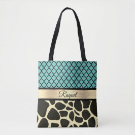 Chique Quatrefoil Giraffe Print gepersonaliseerd Tote Bag