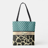 Chique Quatrefoil Giraffe Print gepersonaliseerd Tote Bag (Achterkant)