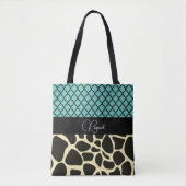 Chique Quatrefoil Giraffe Print gepersonaliseerd Tote Bag (Voorkant)