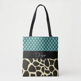 Chique Quatrefoil Giraffe Print gepersonaliseerd Tote Bag