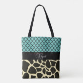 Chique Quatrefoil Giraffe Print gepersonaliseerd Tote Bag (Achterkant)