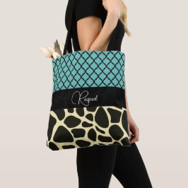 Chique Quatrefoil Giraffe Print gepersonaliseerd Tote Bag