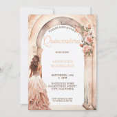 Chique Quinceañera Blush Jurk Bloemenboog Kaart (Voorkant)