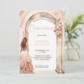 Chique Quinceañera Blush Jurk Bloemenboog Kaart (Staand voorkant)
