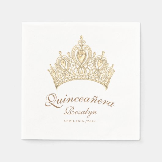 Chique Quinceañera Gouden Kroon Prinses Verjaardag Servet (Voorkant)