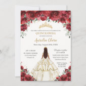 Chique Quinceañera Rode Bloemen Prinses Witte Jurk Kaart (Voorkant)