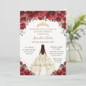 Chique Quinceañera Rode Bloemen Prinses Witte Jurk Kaart (Staand voorkant)