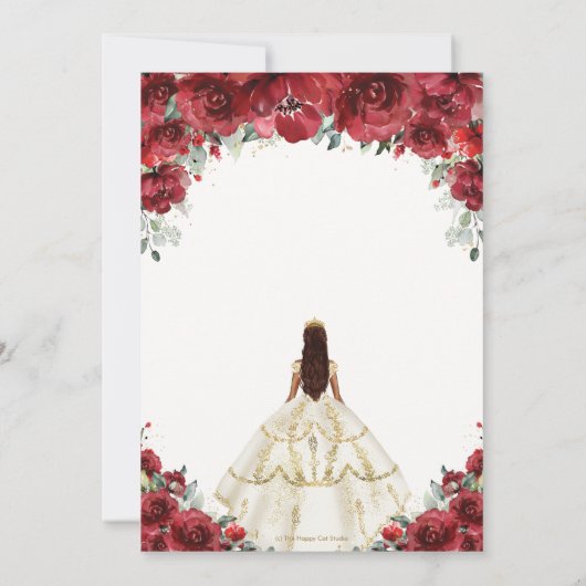 Chique Quinceañera Rode Bloemen Prinses Witte Jurk Kaart (Achterkant)