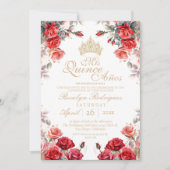 Chique Quinceanera - Rode Goud Roze Uitnodiging (Voorkant)