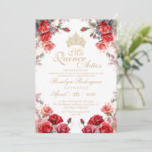 Chique Quinceanera - Rode Goud Roze Uitnodiging (Staand voorkant)