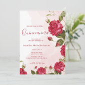 Chique Quinceañera Rode Rozen Bloemen Prinses Kaart (Staand voorkant)
