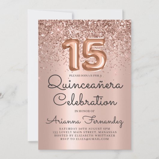 Chique Quinceañera Roze Goud Glitters 15e Verjaard Kaart (Voorkant)