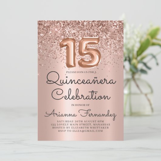Chique Quinceañera Roze Goud Glitters 15e Verjaard Kaart (Staand voorkant)