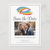 Chique Rainbow LGBT Couple Foto Save the Date Aankondigingskaart (Voorkant)