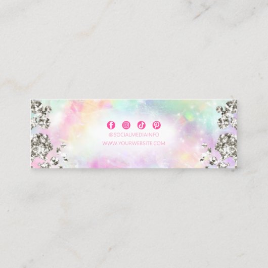 Chique Rainbow Silver Holografische Oorbel Display Mini Visitekaartje (Achterkant)