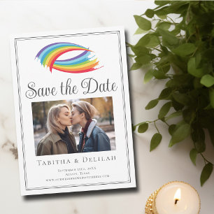 Chique Rainbow Wave LGBT Couple Foto Save The Date