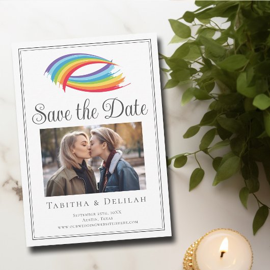 Chique Rainbow Wave LGBT Couple Foto Save The Date