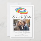 Chique Rainbow Wave LGBT Couple Foto Save The Date (Voorkant)