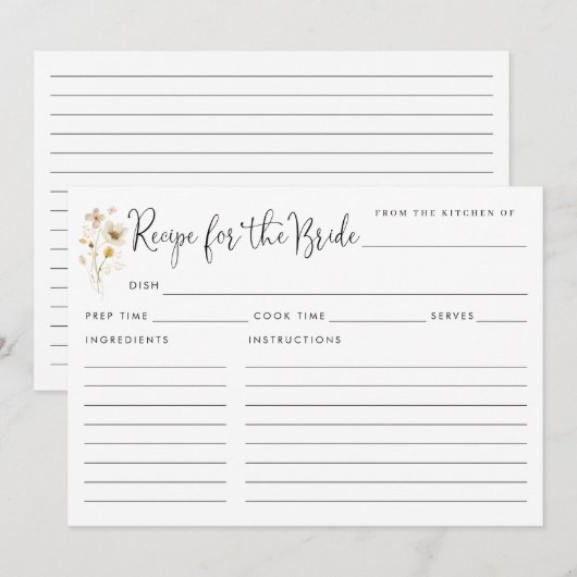 Chique Recept voor de bruid Wildbloemen Bloemen Ka Kaart (Voorkant / Achterkant)