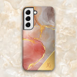 Chique Red en Gold Agaat Monogram Samsung Galaxy Hoesje<br><div class="desc">Elegant en chique ontwerp met tinten van rode en grijze agaattextuur met gouden aders. Beschikt ook over hoek gouden gradiënt element voor uw monogram.</div>