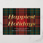 Chique Red Tartan Non-Photo Business Goud Folie Feestdagenkaart (Voorkant)