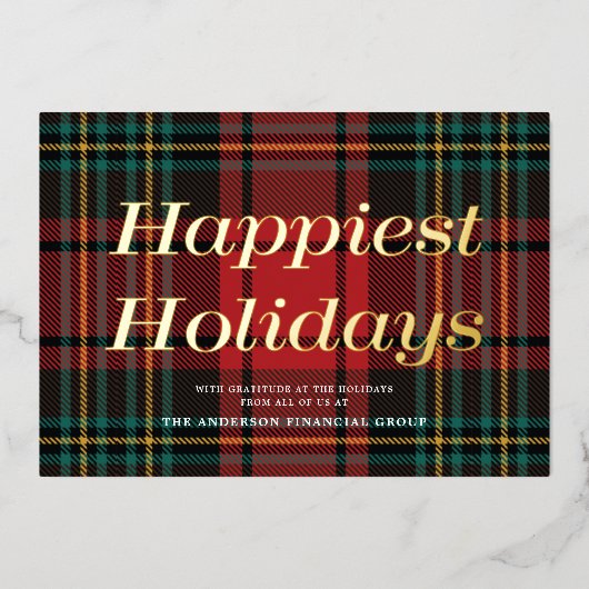 Chique Red Tartan Non-Photo Business Goud Folie Feestdagenkaart (Voorkant)