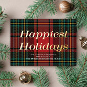 Chique Red Tartan Non-Photo Business Goud Folie Feestdagenkaart