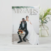 Chique Redactionele Foto Bruiloft Dank u Kaart Een (Staand voorkant)