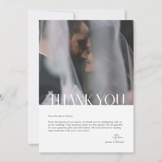 Chique Redactionele Foto Bruiloft Dank u Kaart Een (Achterkant)