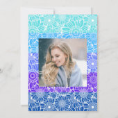 Chique regenboog blauwe strepen bloemenfoto Verjaa Kaart (Achterkant)