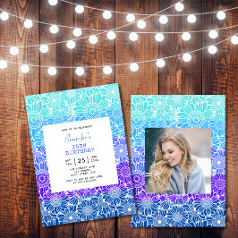 Chique regenboog blauwe strepen bloemenfoto Verjaa Kaart