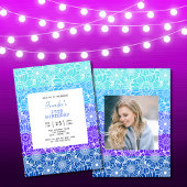 Chique regenboog blauwe strepen bloemenfoto Verjaa Kaart