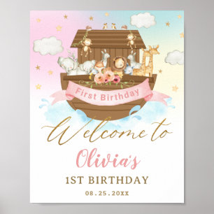 Chique Regenboog Noachis Ark Meisje 1e Verjaardag  Poster