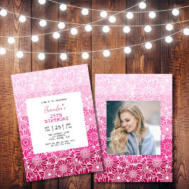 Chique regenboog roze strepen bloemenfoto Verjaard Kaart