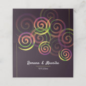 Chique regenboogspiralen op diep paars en mosterd plaatskaartje (Buitenkant ongevouwen)