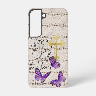 Chique Religieus Breiwerk Paarse Vlinder Gouden Kr Samsung Galaxy Hoesje