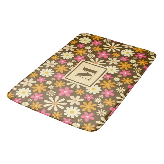 Chique Retro 70s Groovy Hippie Bloem Monogram Badmat (Gekanteld)