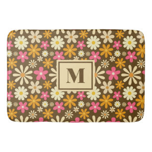 Chique Retro 70s Groovy Hippie Bloem Monogram Badmat