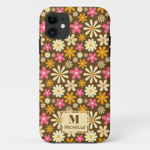 Chique Retro 70s Groovy Hippie Bloem Monogram Case-Mate iPhone Case