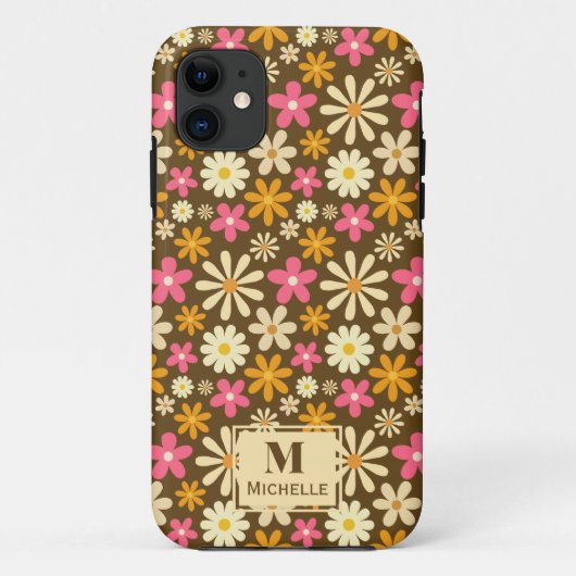 Chique Retro 70s Groovy Hippie Bloem Monogram Case-Mate iPhone Case (Achterkant)