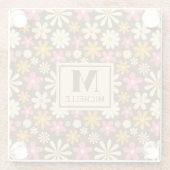 Chique Retro 70s Groovy Hippie Bloem Monogram Glazen Onderzetter (Achterkant)