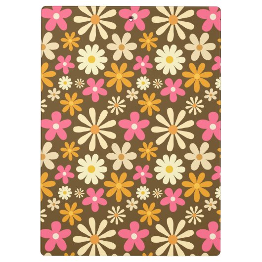 Chique Retro 70s Groovy Hippie Bloem Monogram Klembord (Achterkant)