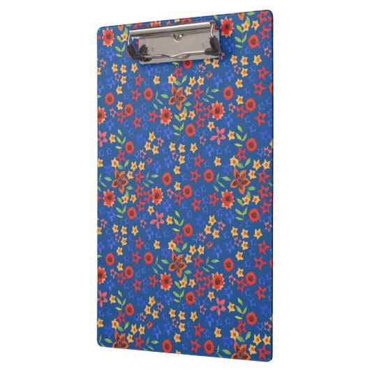 Chique Retro bloemenprint op blauw acryl klembord (Links)